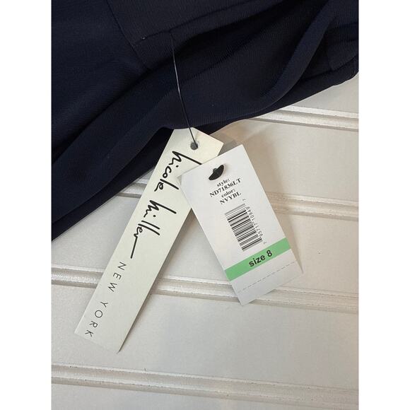 NWT Nicole Miller Mini Sheath Dress Navy Blue & Pink Bell Sleeve Career Size 8 - Picture 9 of 9